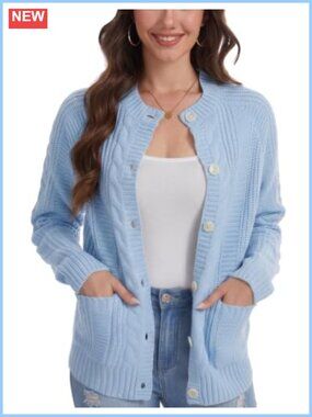 Cable Knit Cardigan Button Down Sweater with Pockets